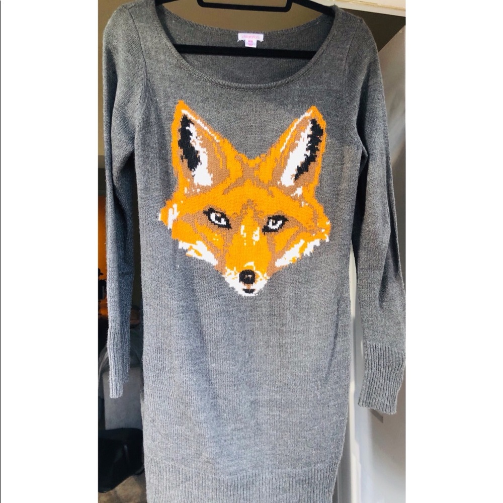 Gray Sweater with Fox Face